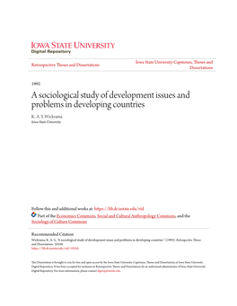 A Sociological Study of Development Issues and Problems in Developing Countries K