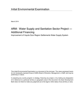Water Supply and Sanitation Sector Project — Additional Financing Improvement of Vayots Dzor Region Settlements Water Supply System