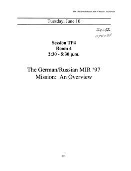 The German/Russian MIR '97 Mission: an Overview