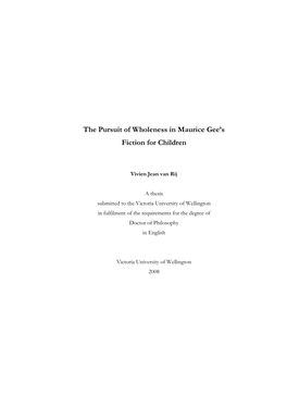 The Pursuit of Wholeness in Maurice Gee's Fiction for Children