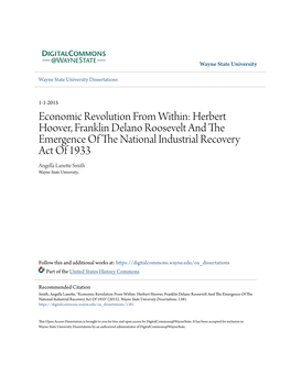 Herbert Hoover, Franklin Delano Roosevelt and the Emergence of the an Tional Industrial Recovery Act of 1933 Angella Lanette Smith Wayne State University