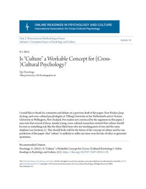 A Workable Concept for (Cross-)Cultural Psychology?