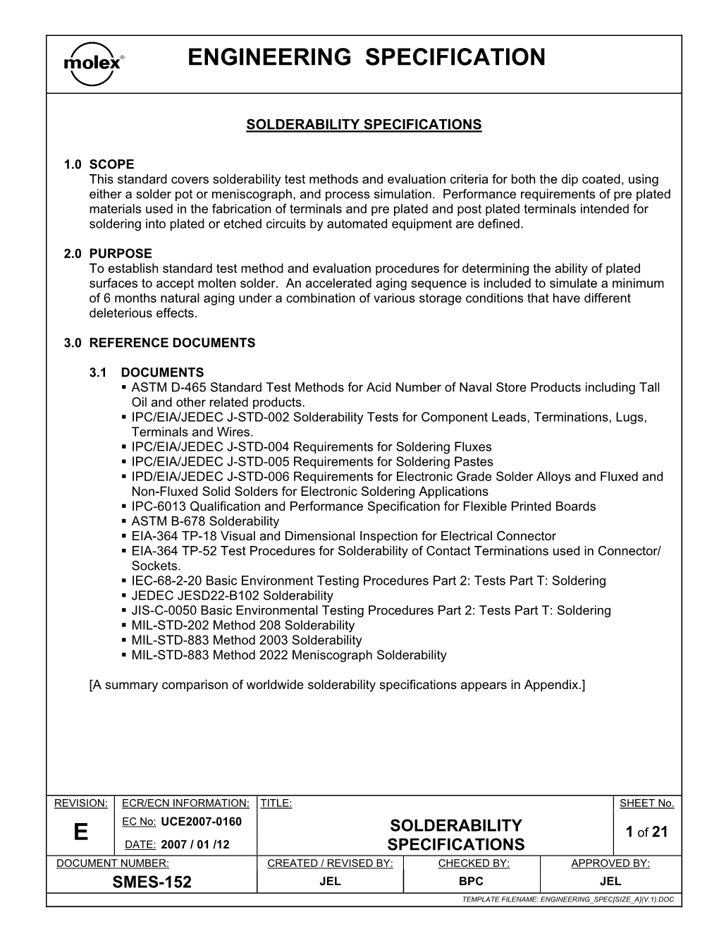 Molex Solderability Specification