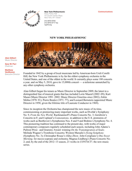 NEW YORK PHILHARMONIC Founded in 1842 by a Group Of