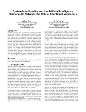 System Intentionality and the Artificial Intelligence Hermeneutic Network