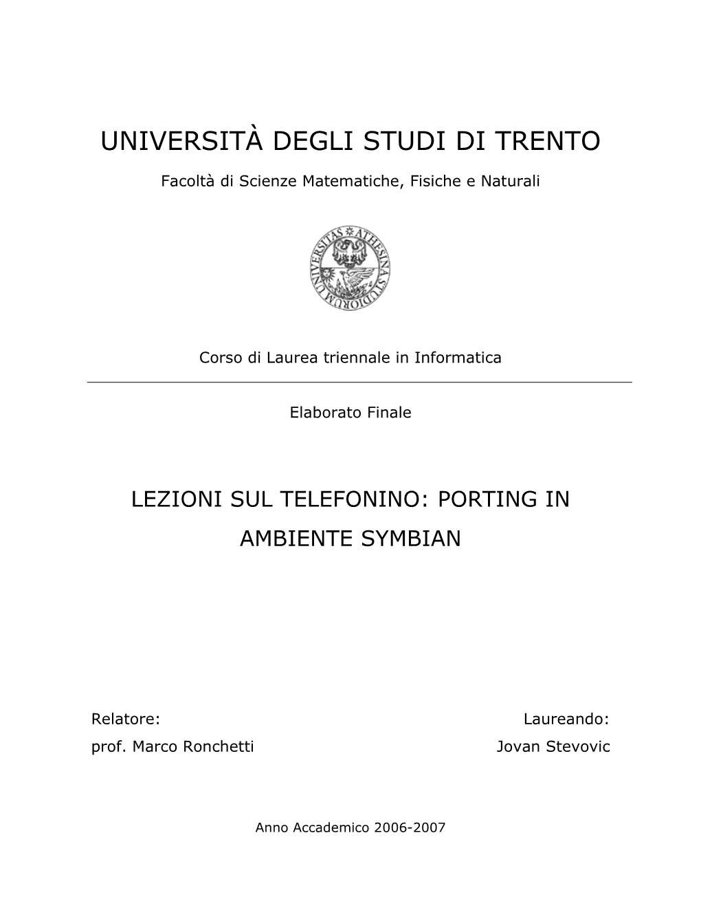 Università Degli Studi Di Trento