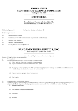 SANGAMO THERAPEUTICS, INC. (Name of Registrant As Specified in Its Charter) ______