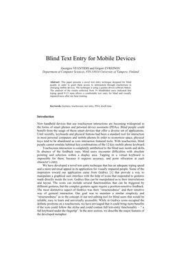 Blind Text Entry for Mobile Devices