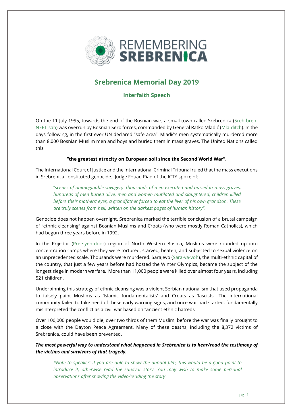 Srebrenica Memorial Day 2019