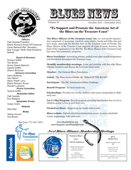 Volume 39 October 2012 - November 2012 “To Support and Promote the American Art of the Blues on the Treasure Coast”