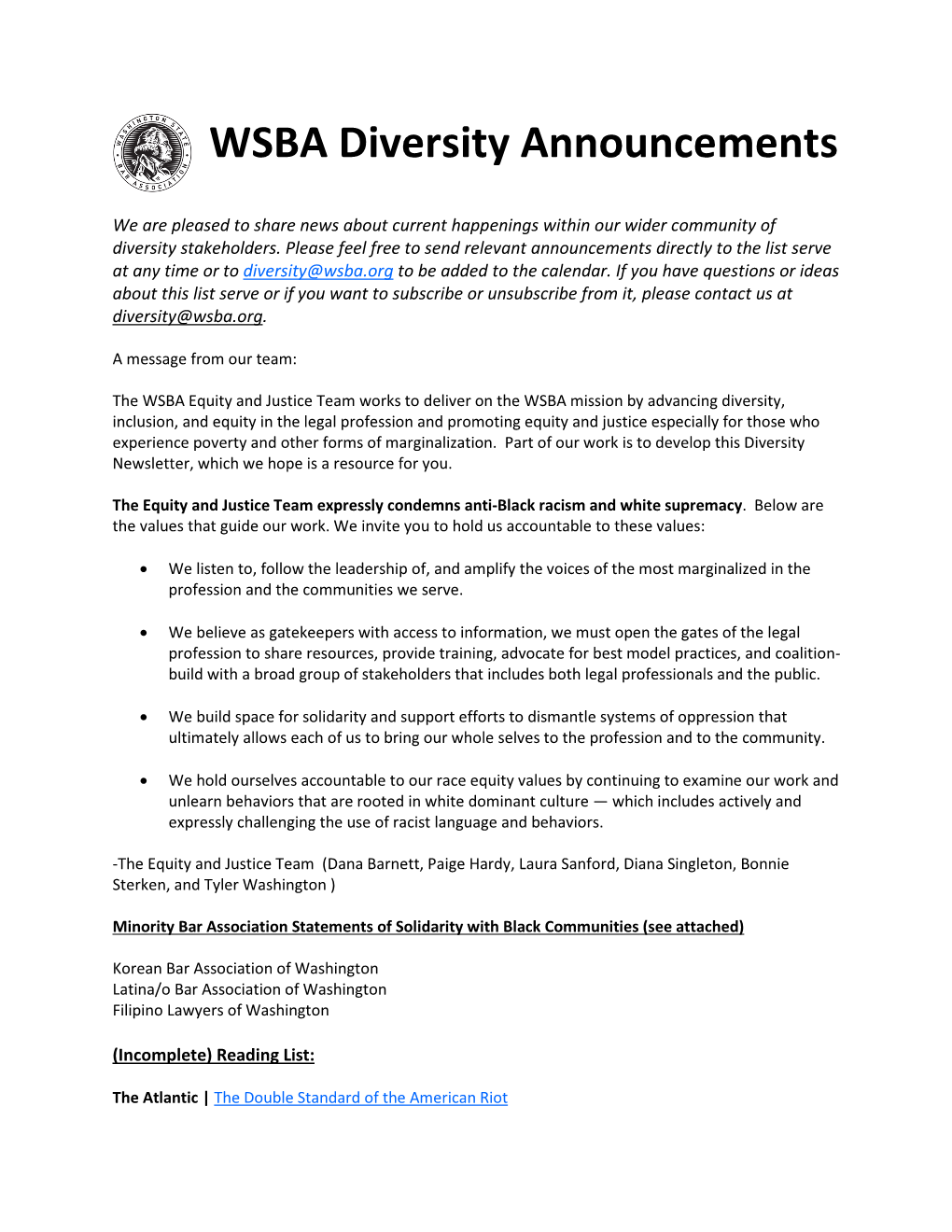 WSBA Diversity Announcements