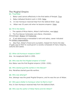 The Mughal Empire Q1