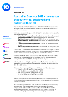 Australian Survivor 2019 - the Season That Outwitted, Outplayed and Outlasted Them All