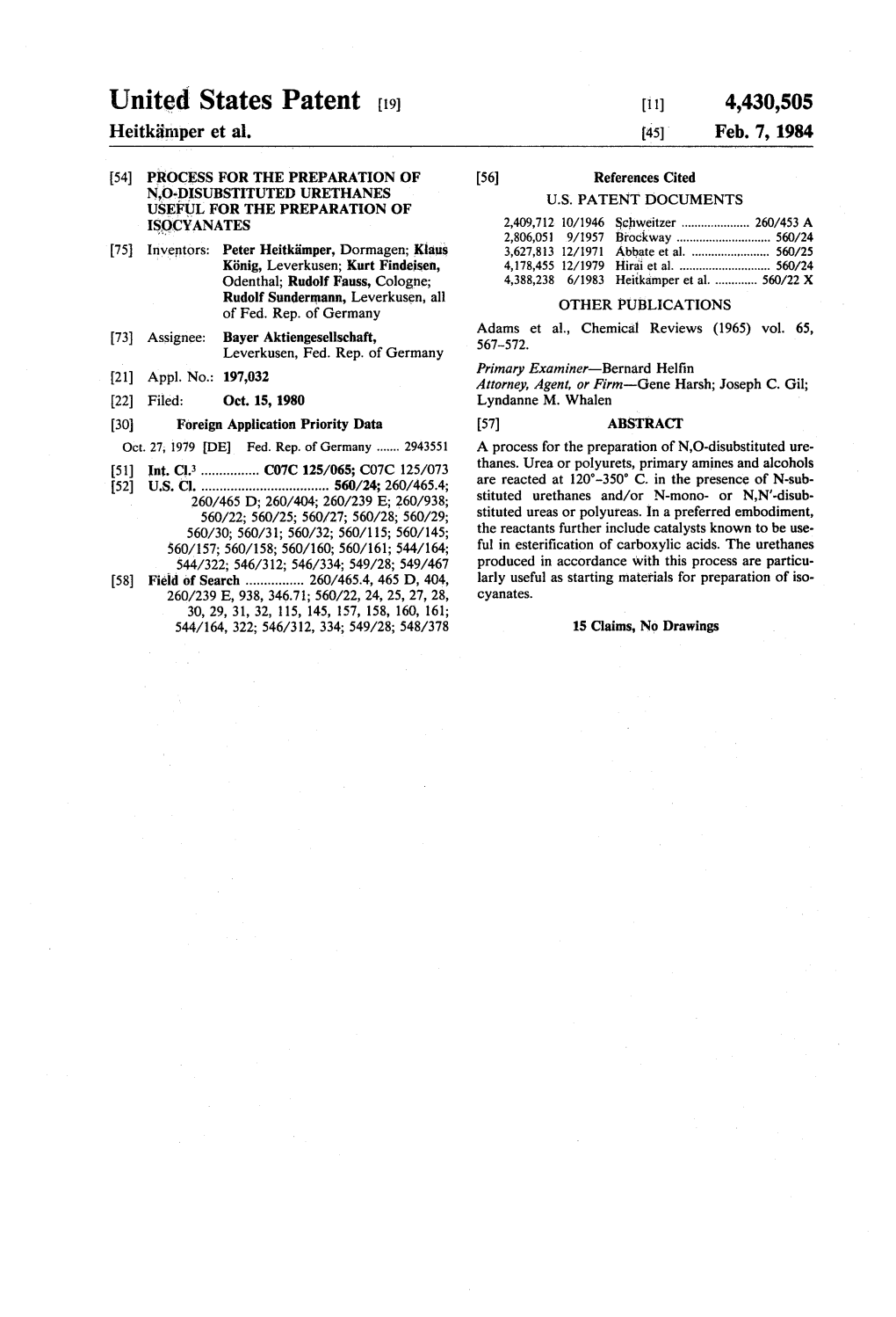 United States Patent (19) 11) 4,430,505 Heitkämper Et Al