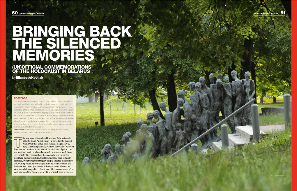 BRINGING BACK the SILENCED MEMORIES (UN)OFFICIAL COMMEMORATIONS of the HOLOCAUST in BELARUS by Elisabeth Kovtiak