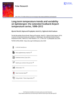 The Extended Svalbard Airport Temperature Series, 1898–2012