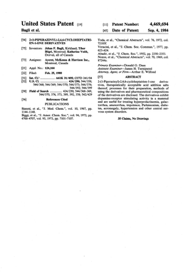 United States Patent (19) 11 Patent Number: 4,469,694 Bagli Et Al