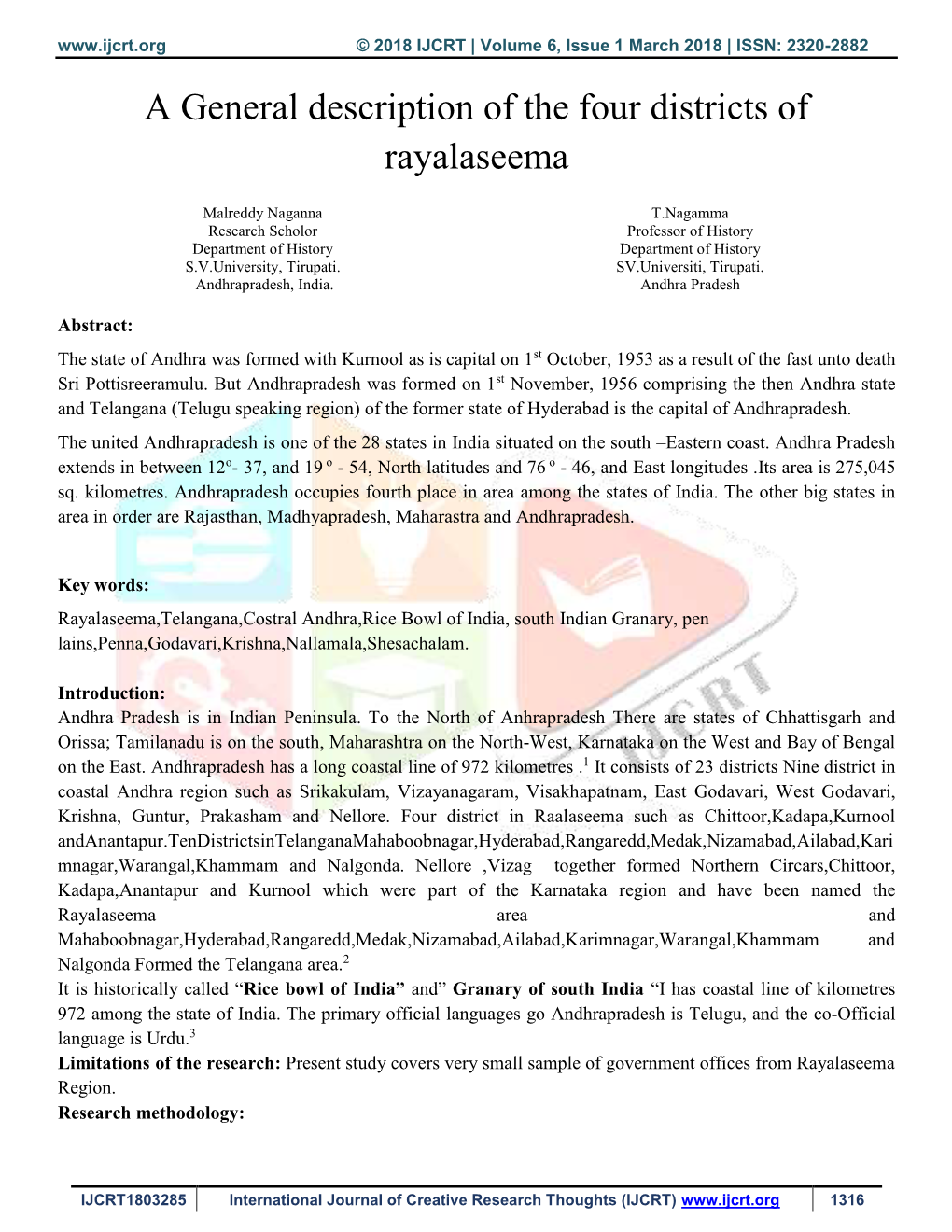 A General Description of the Four Districts of Rayalaseema