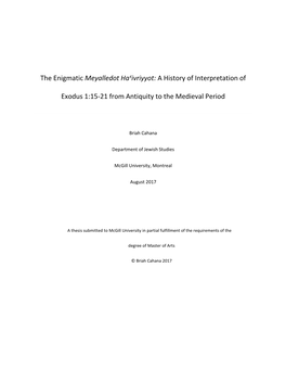 A History of Interpretation of Exodus 1:15-21 from Antiquity to The