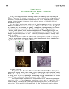 22 TIGHTBEAM Films Fantastic the Publication of the NFFF Film Bureau Vol 1, No 2