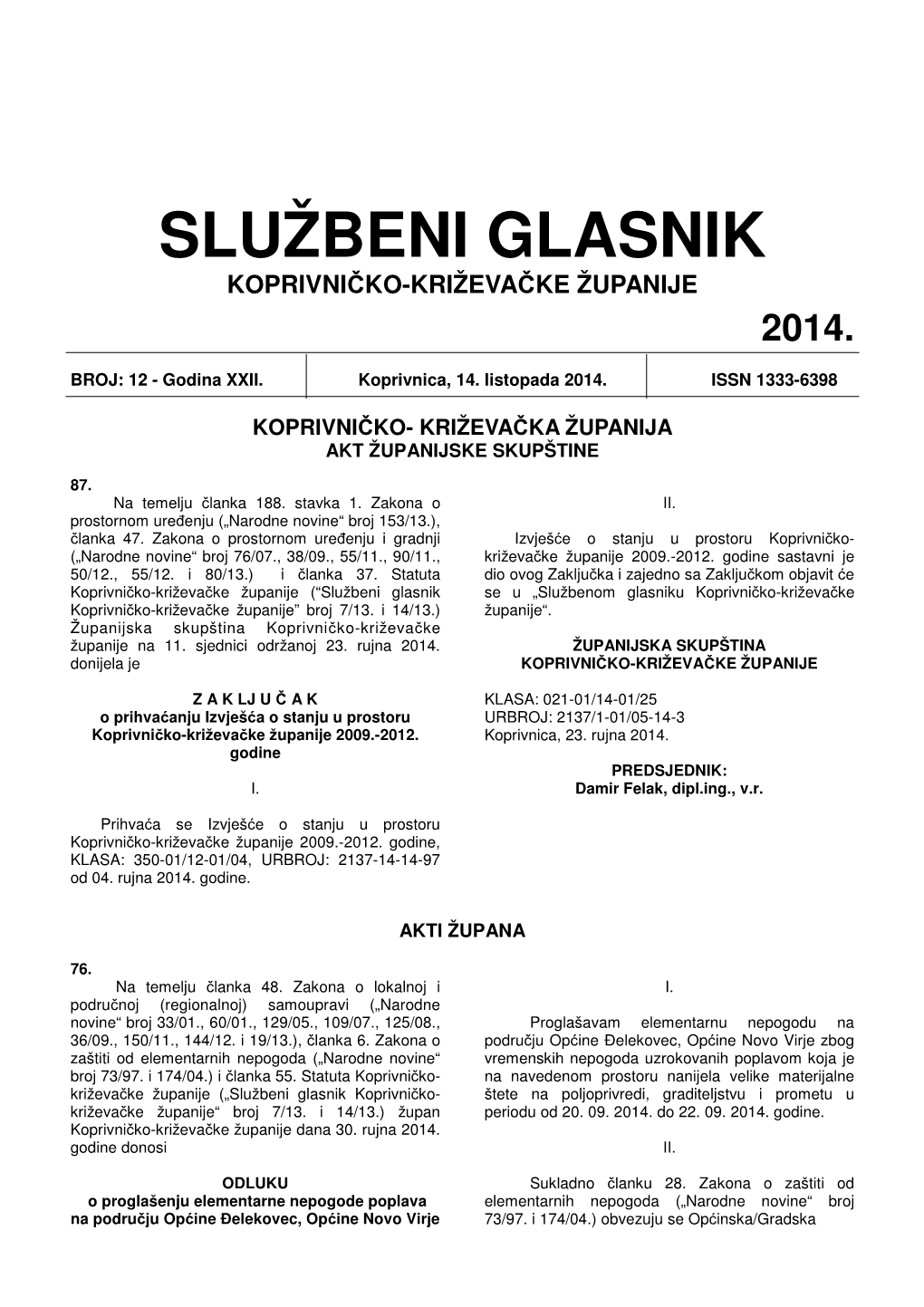 Službeni Glasnik Koprivni Čko-Križeva Čke Županije