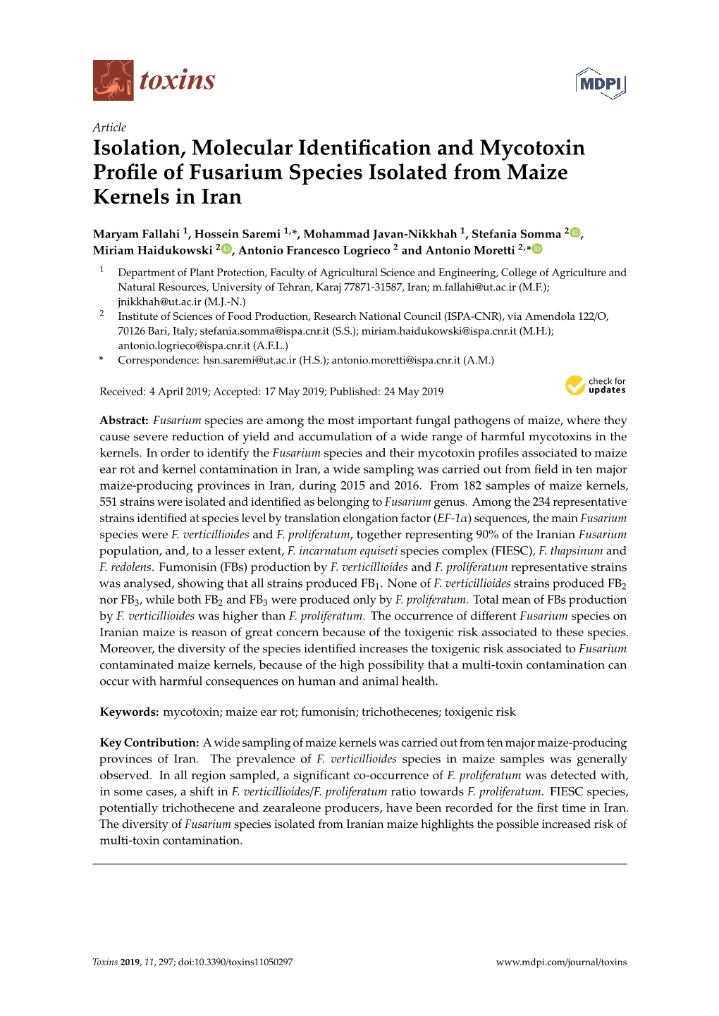 Isolation, Molecular Identification And Mycotoxin Profile Of Fusarium ...