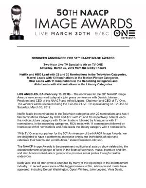NOMINEES ANNOUNCED for 50TH NAACP IMAGE AWARDS Two