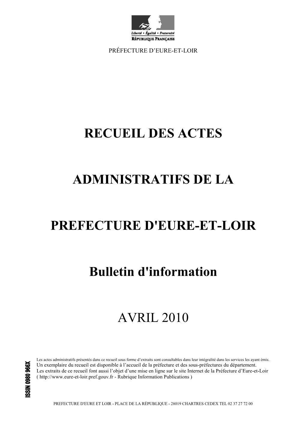 Recueil Des Actes Administratifs De La Préfecture