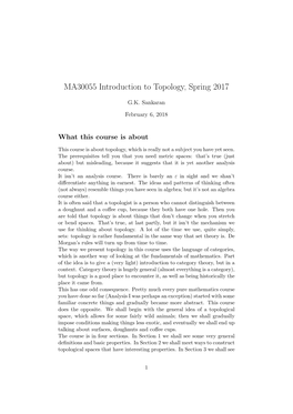 MA30055 Introduction to Topology, Spring 2017