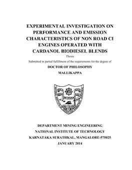 Experimental Investigation on Performance and Emission