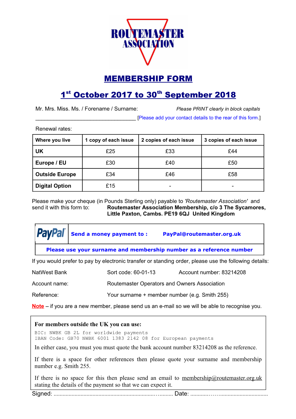 RMOOA Membership Application Form