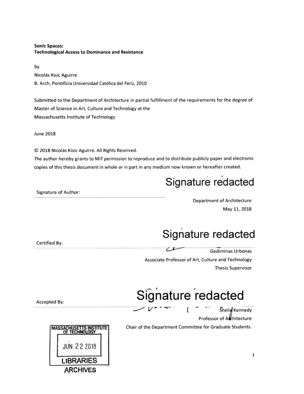 Signature Redacted Signature of Author: Department of Architecture May 11, 2018