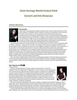 Asian Heritage Month Festival 2018 Concert Artists