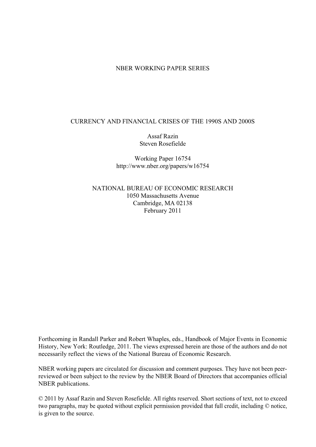 Nber Working Paper Series Currency and Financial