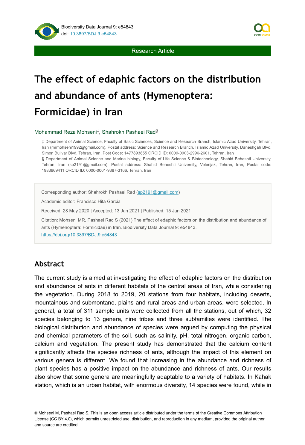 The Effect of Edaphic Factors on the Distribution and Abundance of Ants (Hymenoptera: Formicidae) in Iran