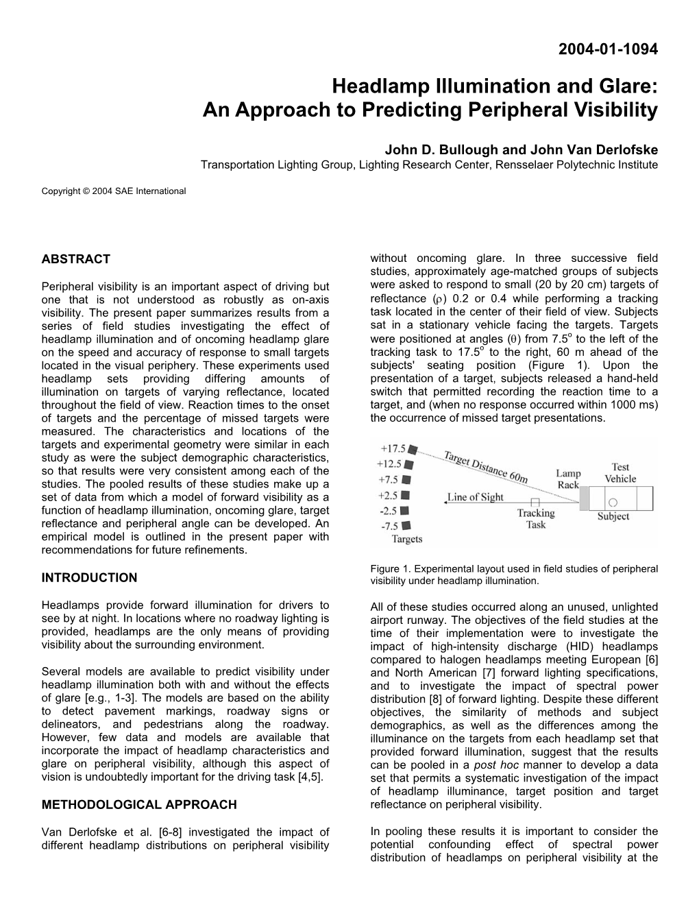 Headlamp Illumination and Glare: an Approach to Predicting Peripheral Visibility