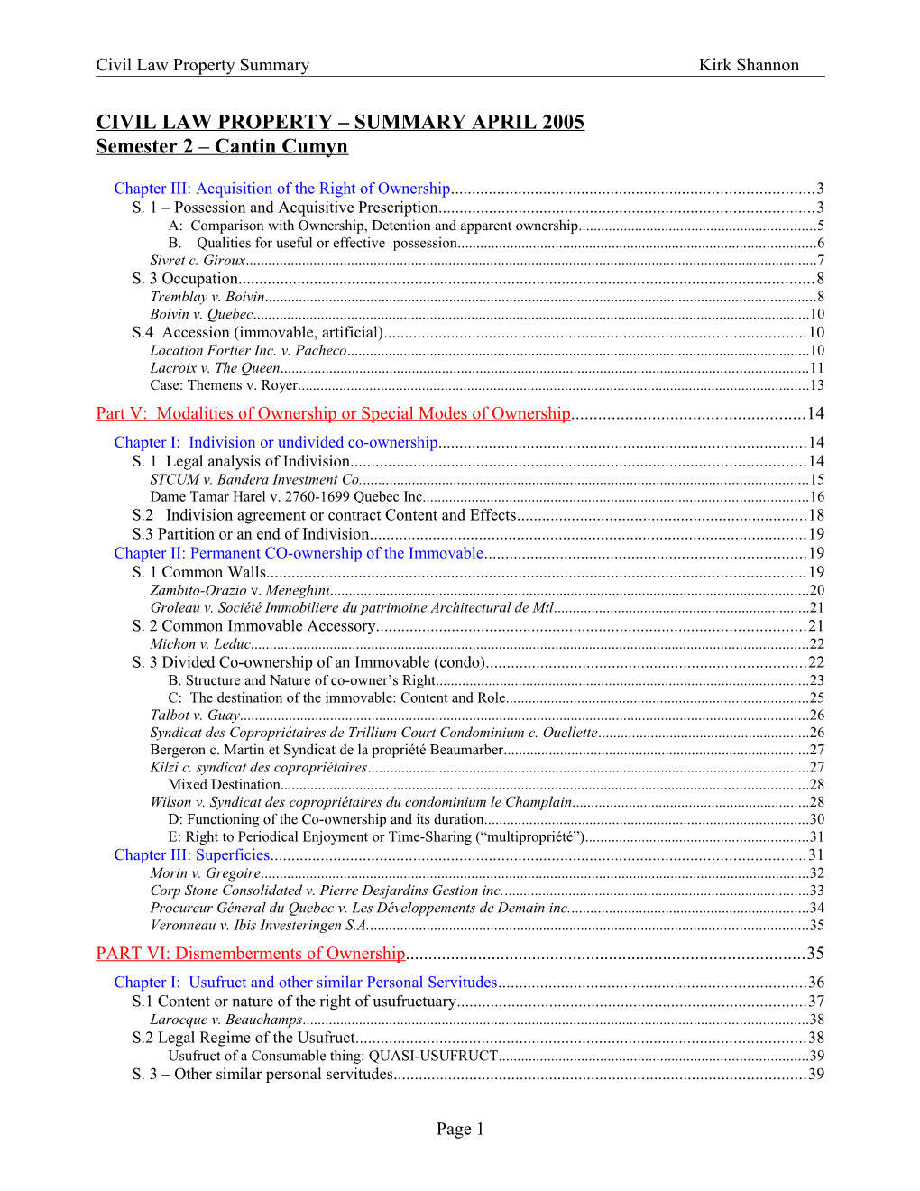 Civil Law Property Summary Kirk Shannon