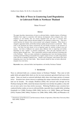 The Role of Trees in Countering Land Degradation in Cultivated Fields in Northeast Thailand