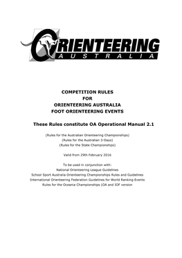 Competition Rules for Orienteering Australia Foot Orienteering Events