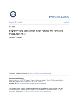 Brigham Young and Mormon Indian Policies: the Formative Period, 1836-1851