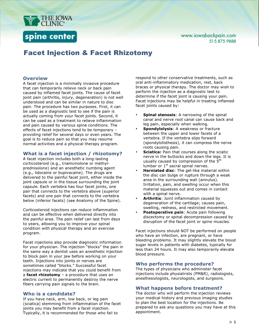 Facet Injection & Facet Rhizotomy