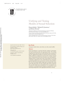 Unifying and Testing Models of Sexual Selection