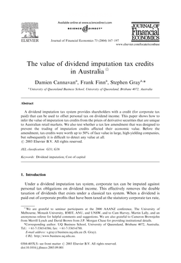 The Value of Dividend Imputation Tax Credits in Australia$