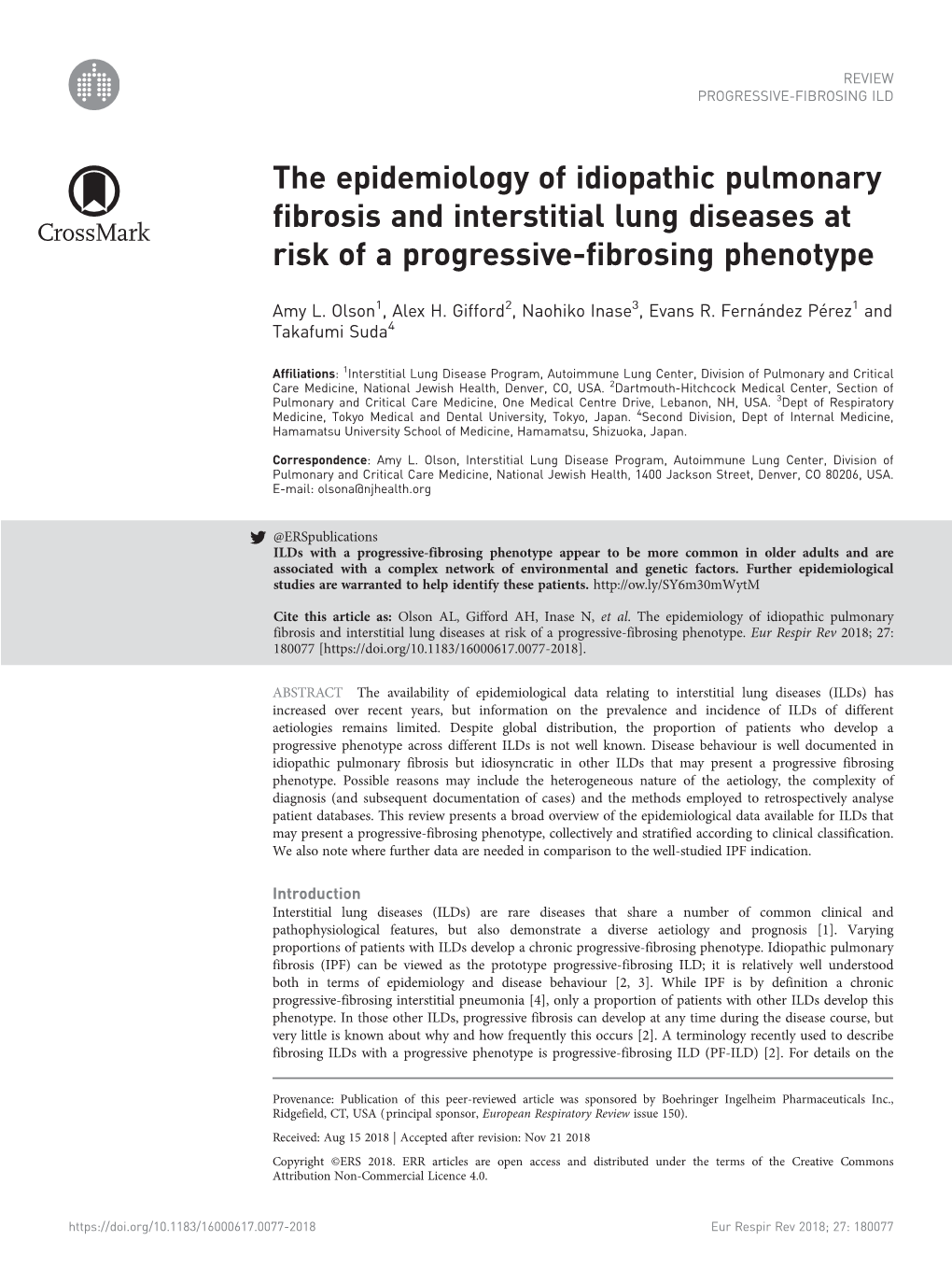 The Epidemiology Of Idiopathic Pulmonary Fibrosis And Interstitial Lung Diseases At Risk Of A