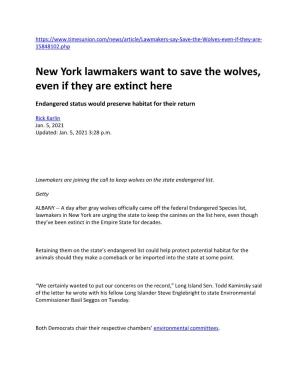 New York Lawmakers Want to Save the Wolves, Even If They Are Extinct Here