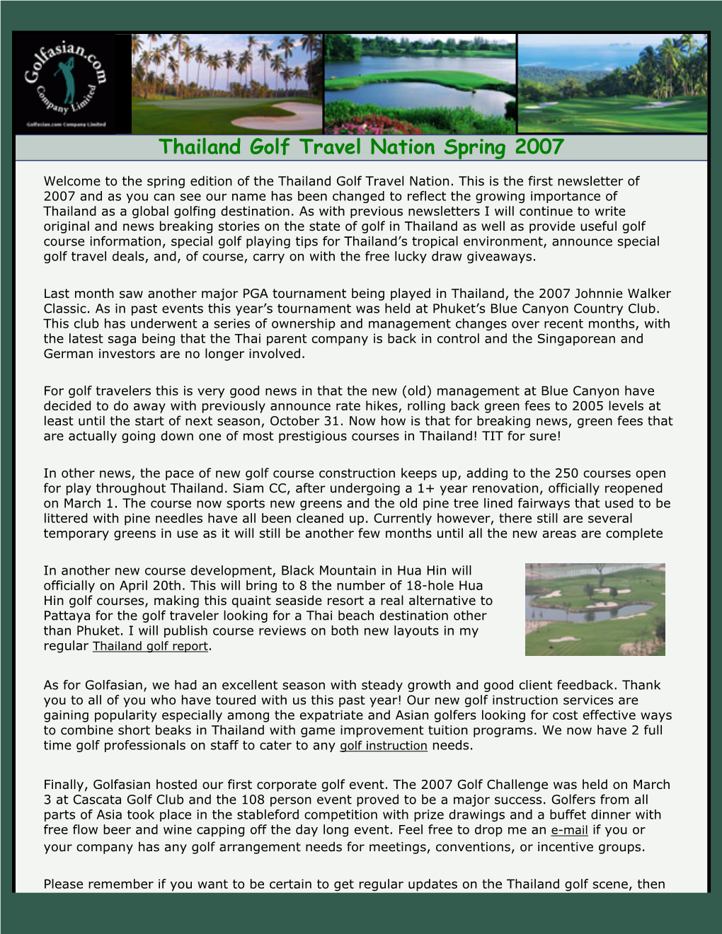 Golfasian.Com Newsletter