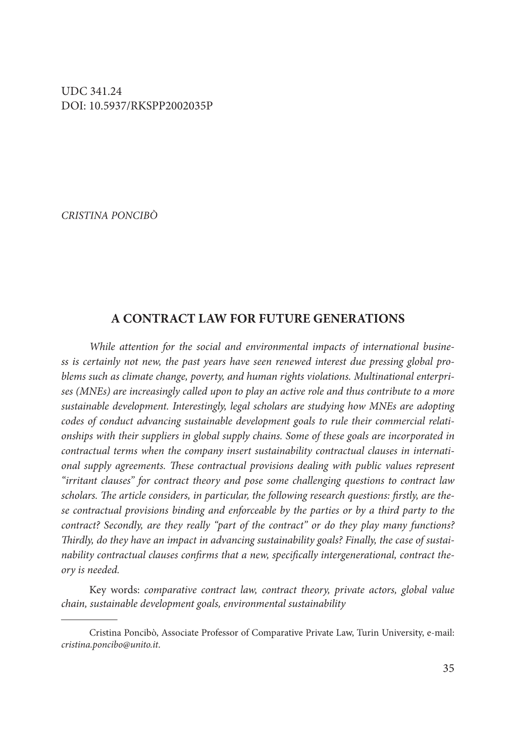 A Contract Law for Future Generations