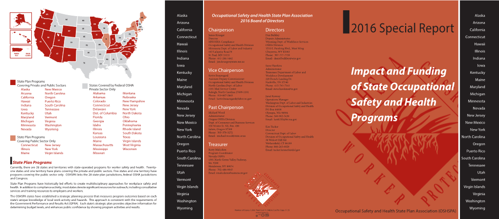 2016 Special Report NE James Krueger Dan Bulkley NV OH MD Connecticut Connecticut IL in DE Director Deputy Administrator HA UT CA CO WV MNOSHA Compliance Wyoming Dept
