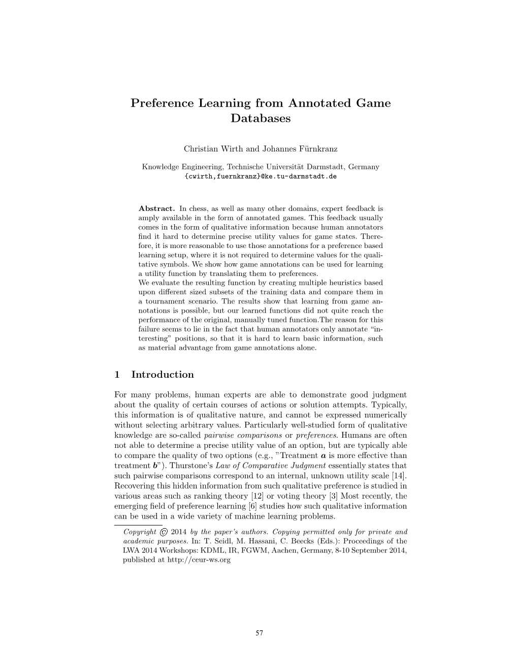 Preference Learning from Annotated Game Databases