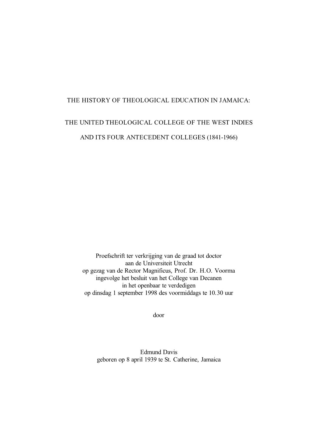 The History of Theological Education in Jamaica